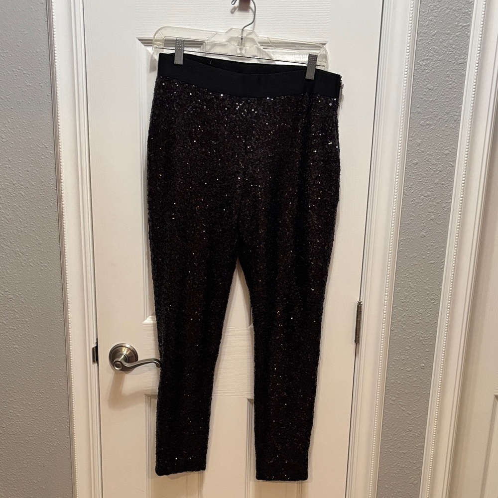 Elegant Black Sequin Women's Cropped Pants